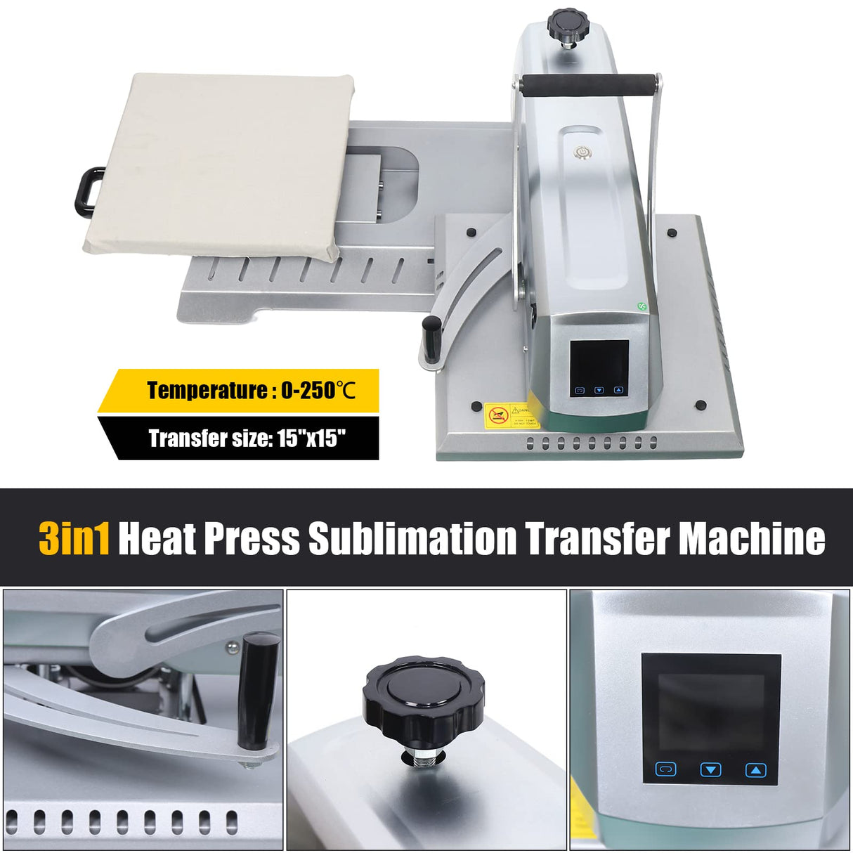 Swing Away Heat Press Machine with Digital Control, 15x15 inch Heat Press Machine for T Shirts Printing Machine Manual Sublimation Transfer Printer Gworobie
