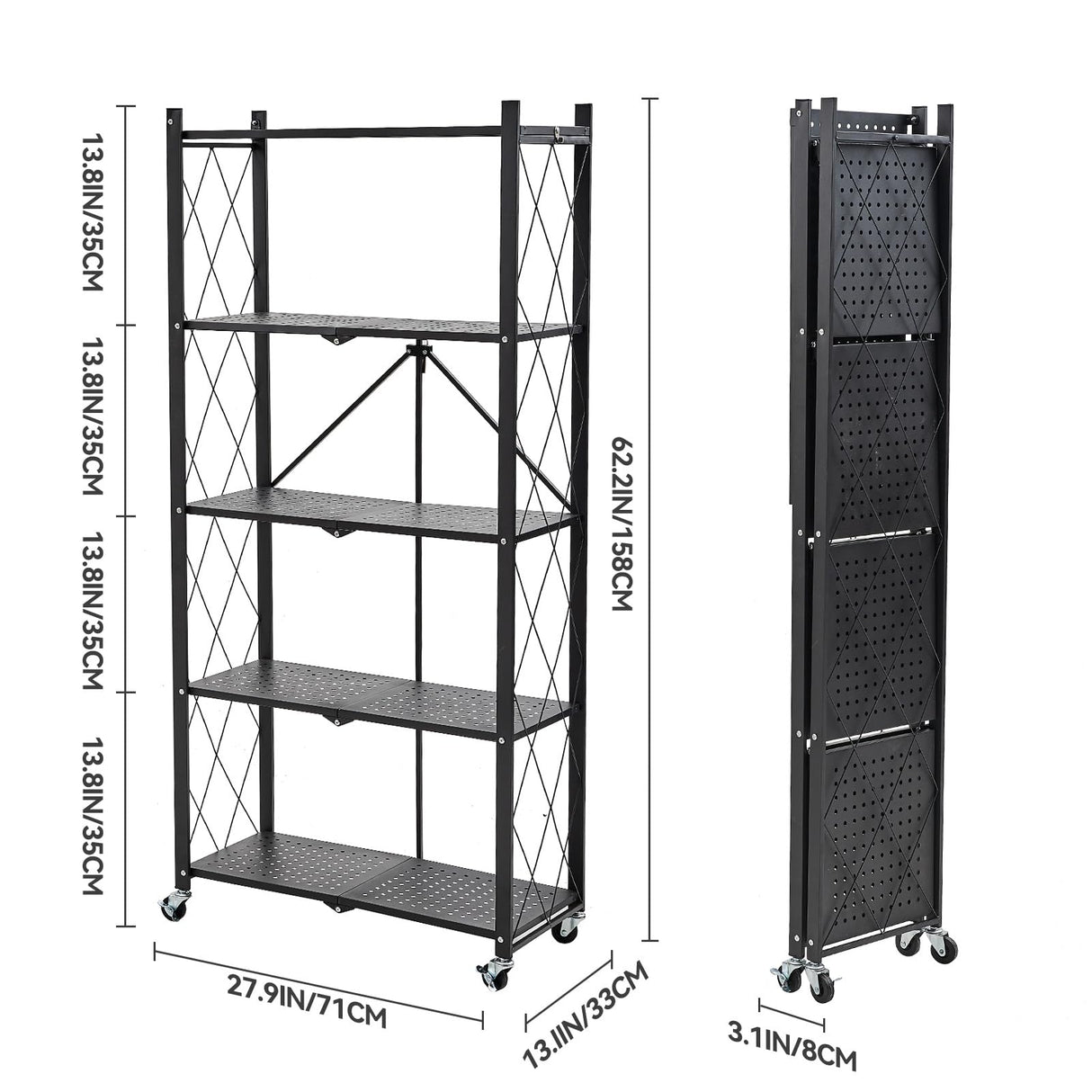 BRIAN & DANY 5-Tier Foldable Storage Shelves with Wheels, Folding Metal Rack Shelving Unit, Heavy Duty No Assembly Organizer Shelf for Garage, BRIAN & DANY