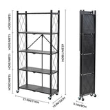 BRIAN & DANY 5-Tier Foldable Storage Shelves with Wheels, Folding Metal Rack Shelving Unit, Heavy Duty No Assembly Organizer Shelf for Garage, BRIAN & DANY