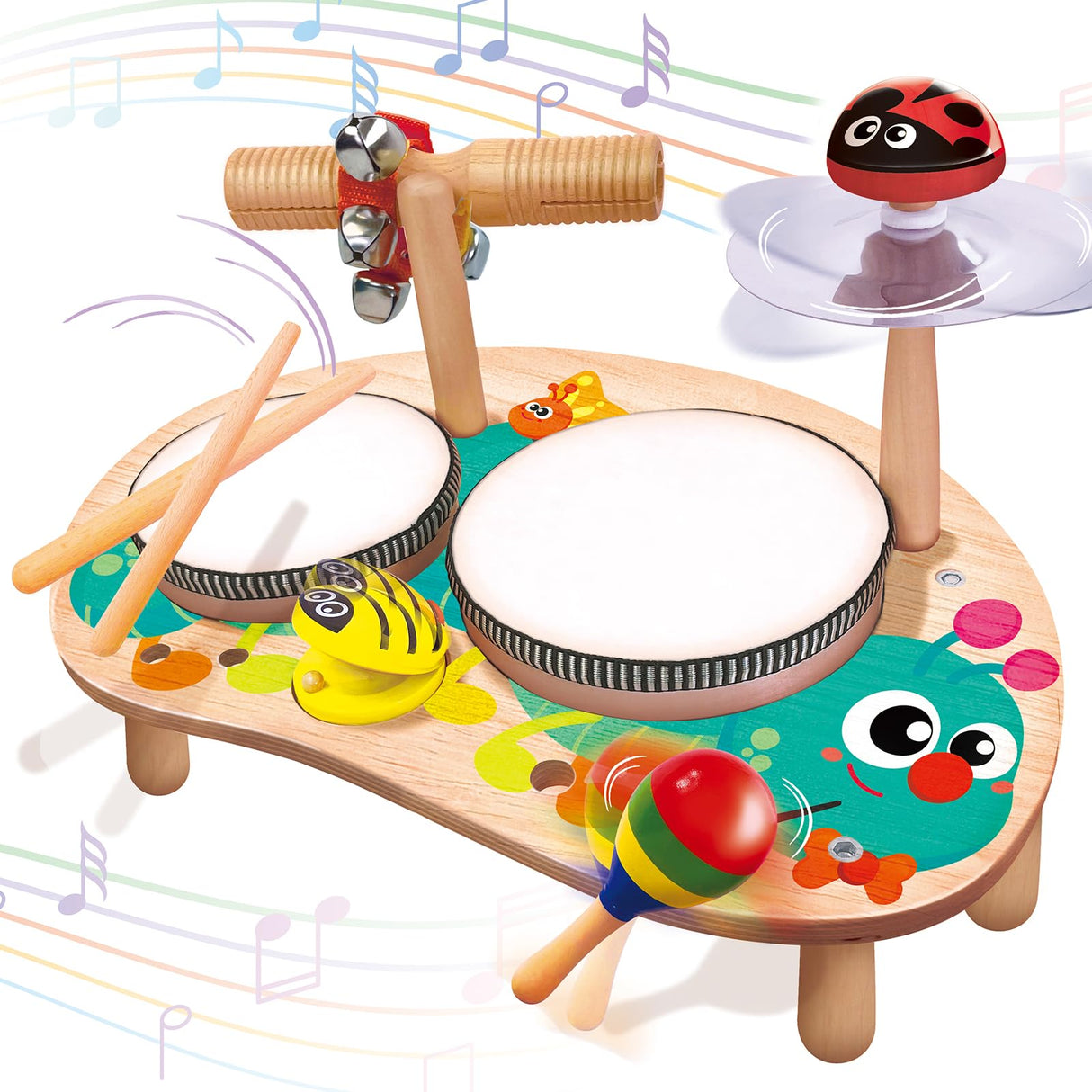 GraceDuck Kids Drum Set for Toddlers: Montessori Musical Instruments Set Toddler Toys - 7 in 1 Wooden Musical Kit Baby Sensory Educational Toys GraceDuck
