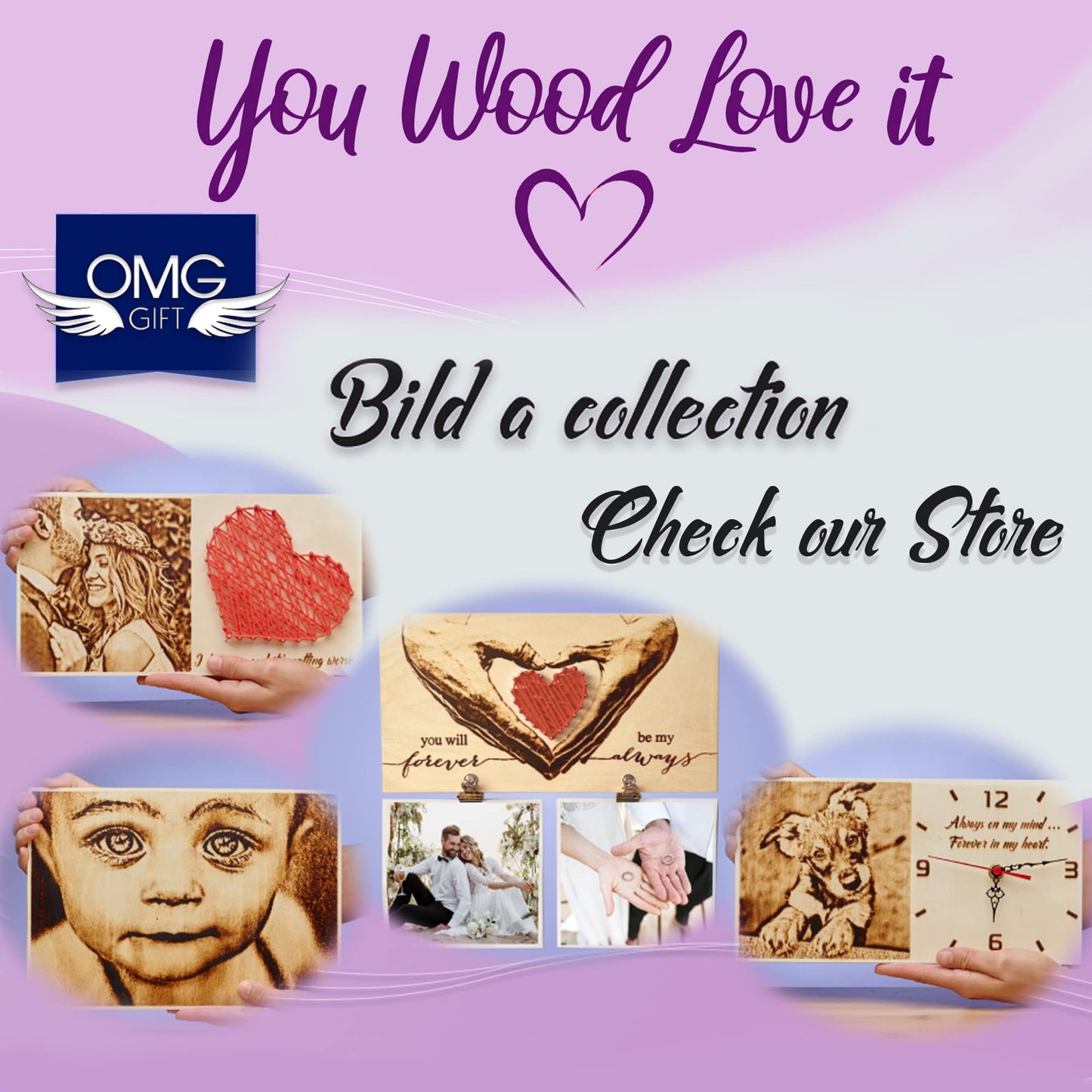 Personalized Wood Burned Photo Clock - Valentines Day Gifts for Her - Wife - Traditional Gifts for 5 Year Anniversary - Custom Wooden Photo Gifts - - WoodArtSupply