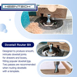 KEENTECH Router Bits, Carbide Tipped 14-Degree Dovetail Bit for Joinery, Industrial Grade Blue Cutting Tools for Woodworking (1/4 Inch Shank x 1/2 KEENTECH