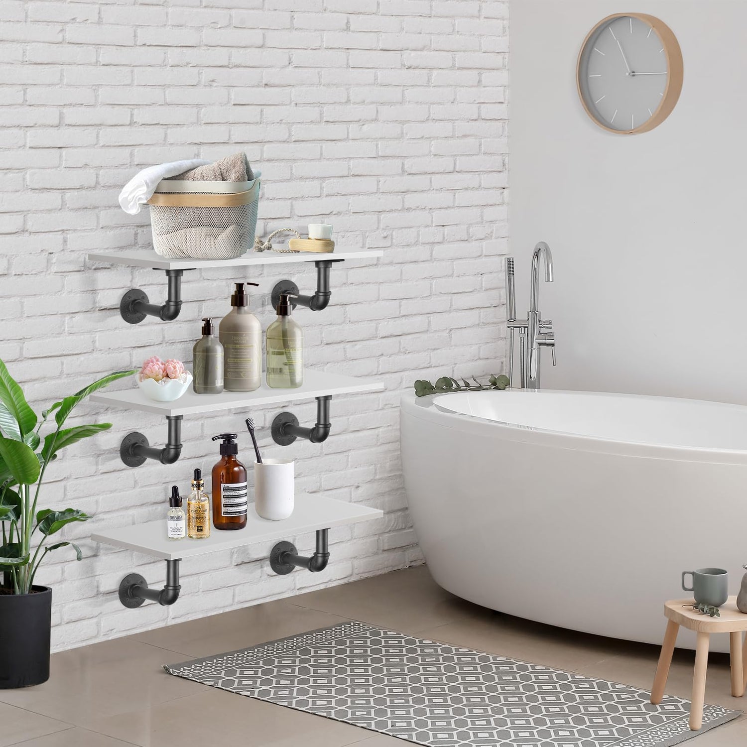 Aunulahca 3/4" Industrial Pipe Shelf Brackets (6 Pack Black) for 10 12 Inches Board, Black Iron Floating Shelf Brackets Heavy Duty Industrial DIY L Aunulahca