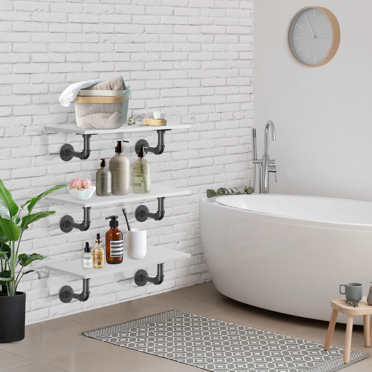 Aunulahca 3/4" Industrial Pipe Shelf Brackets (6 Pack Black) for 10 12 Inches Board, Black Iron Floating Shelf Brackets Heavy Duty Industrial DIY L Aunulahca