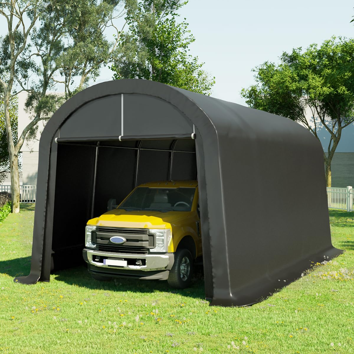 KING BIRD 10' x 20' Round Style Garage Shelter Anti-Snow Heavy Duty Storage Shelter Carport Portable Canopy Storage Shelter Shed for Boat, Patio - WoodArtSupply