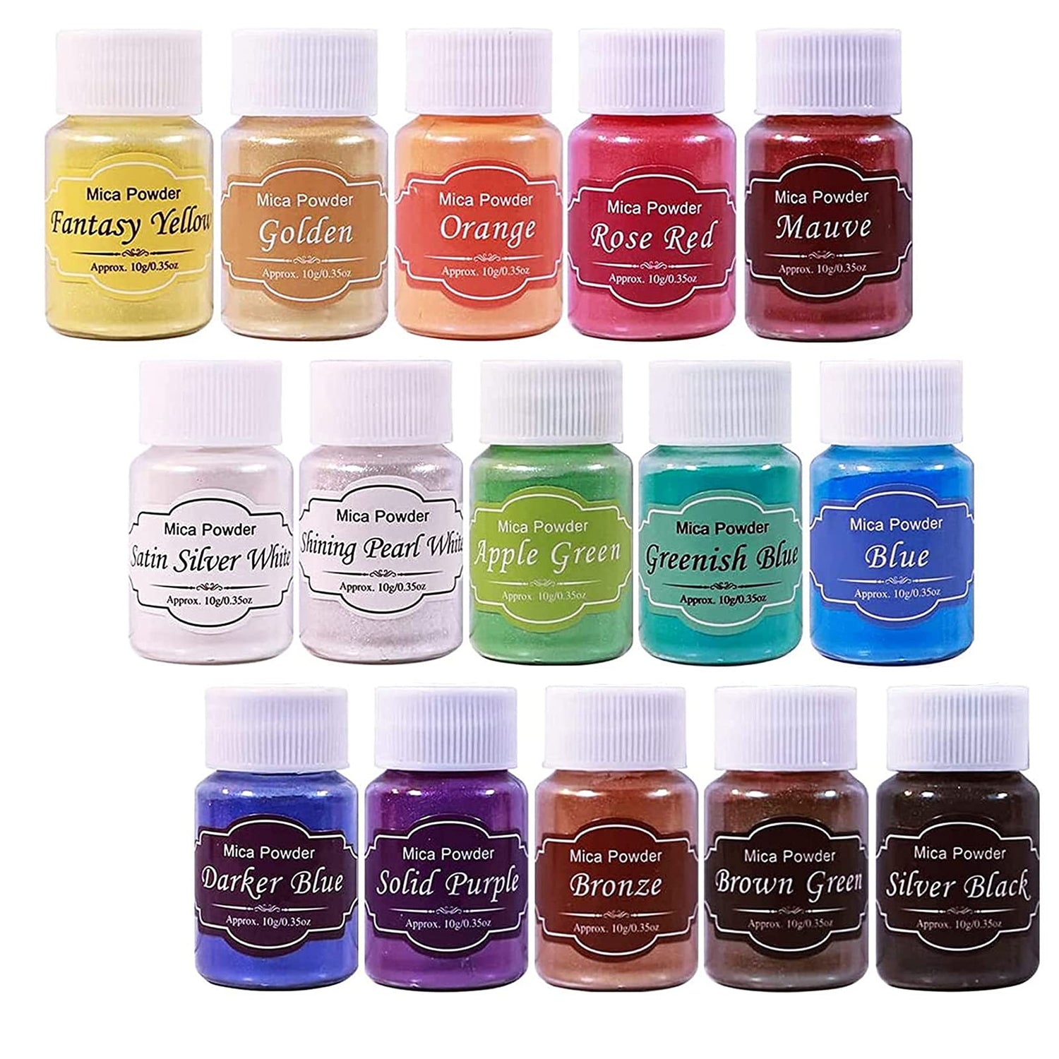 Mica Powder Set - 15 Colors Pearlescent Powder Natural Cosmetic Grade Pigment for Epoxy Resin, Soap Making, Lip Gloss, Bath Bomb and DIY Craft, SEISSO