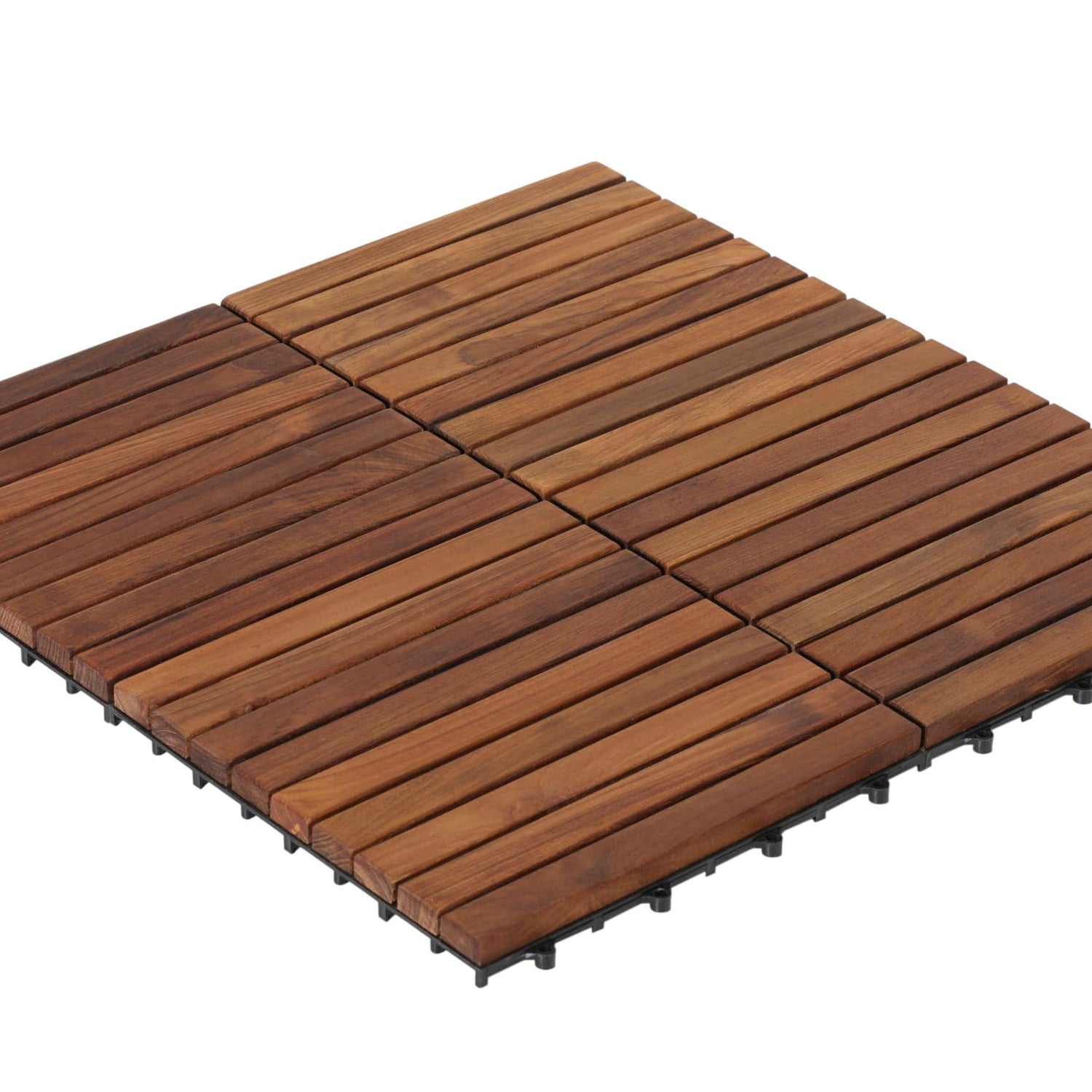 Bare Decor EZ-Floor Interlocking Flooring Tiles in Solid Teak Wood Oiled Finish (Set of 10), Long 9 Slat Bare Decor