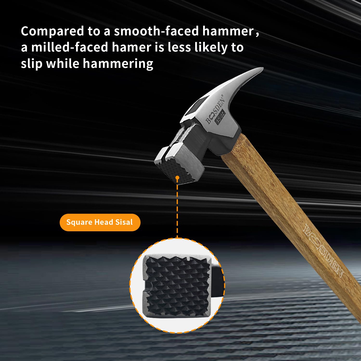Claw Hammer, BOOSDEN 15 oz Hammer, Framing Hammer with Milled-Faced Steel Head, Carpenter Hammer with Bamboo Handle and Scale, Nailing Hammer with BOOSDEN
