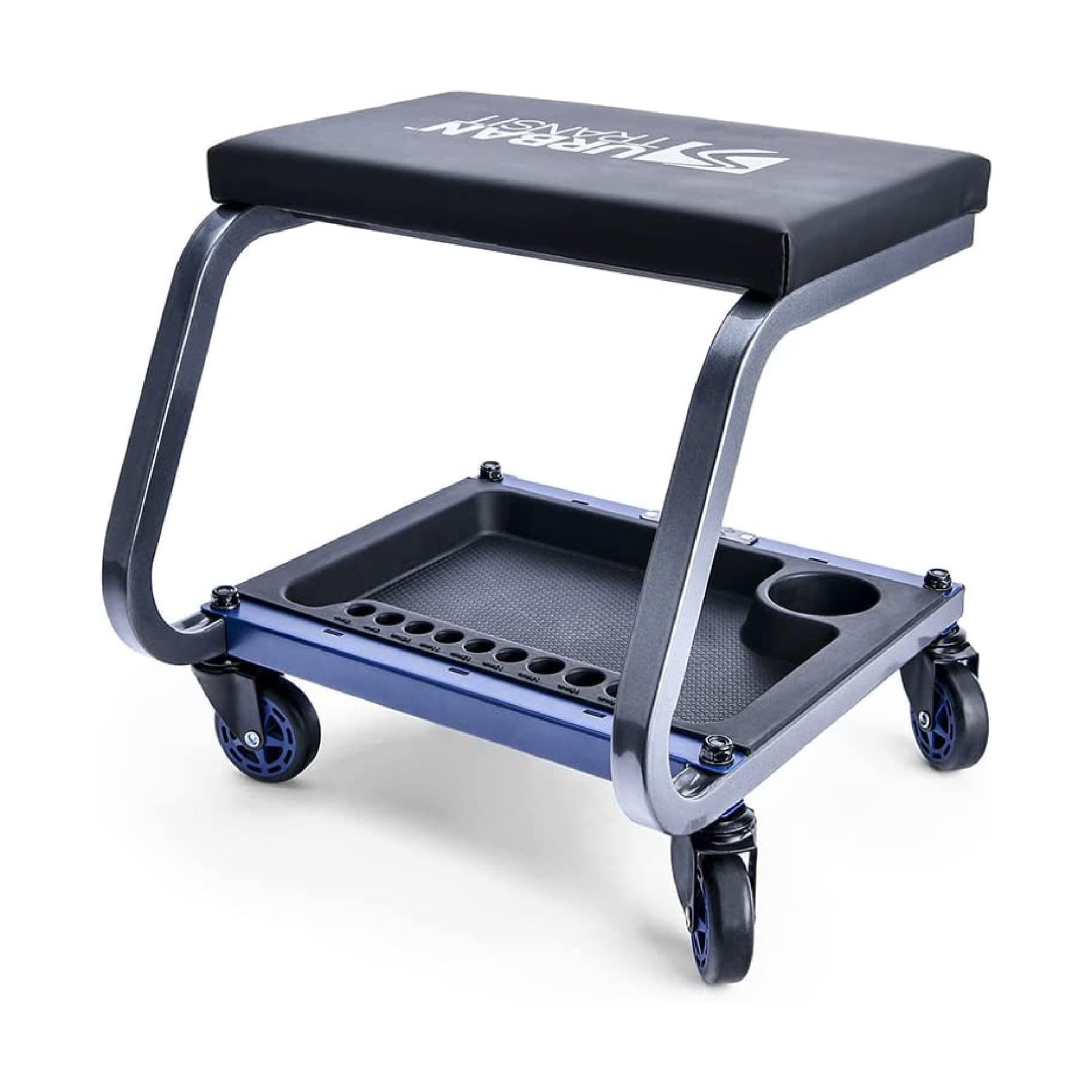 URBANTRANSIT FastBack Shop Stool - 350 Lb Capacity Rolling Stool for The Garage and Workshop, With Organizer Tray and Cupholder - 3 Inch Premium - WoodArtSupply