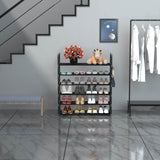 Hsscblet 6 Tiers Metal Shoe Rack,Adjustable Shoe Shelf Storage Organizer with Hooks,Stackable Boot & Shoe Storage,for Entryway,Hallway,Closet,Black Hsscblet