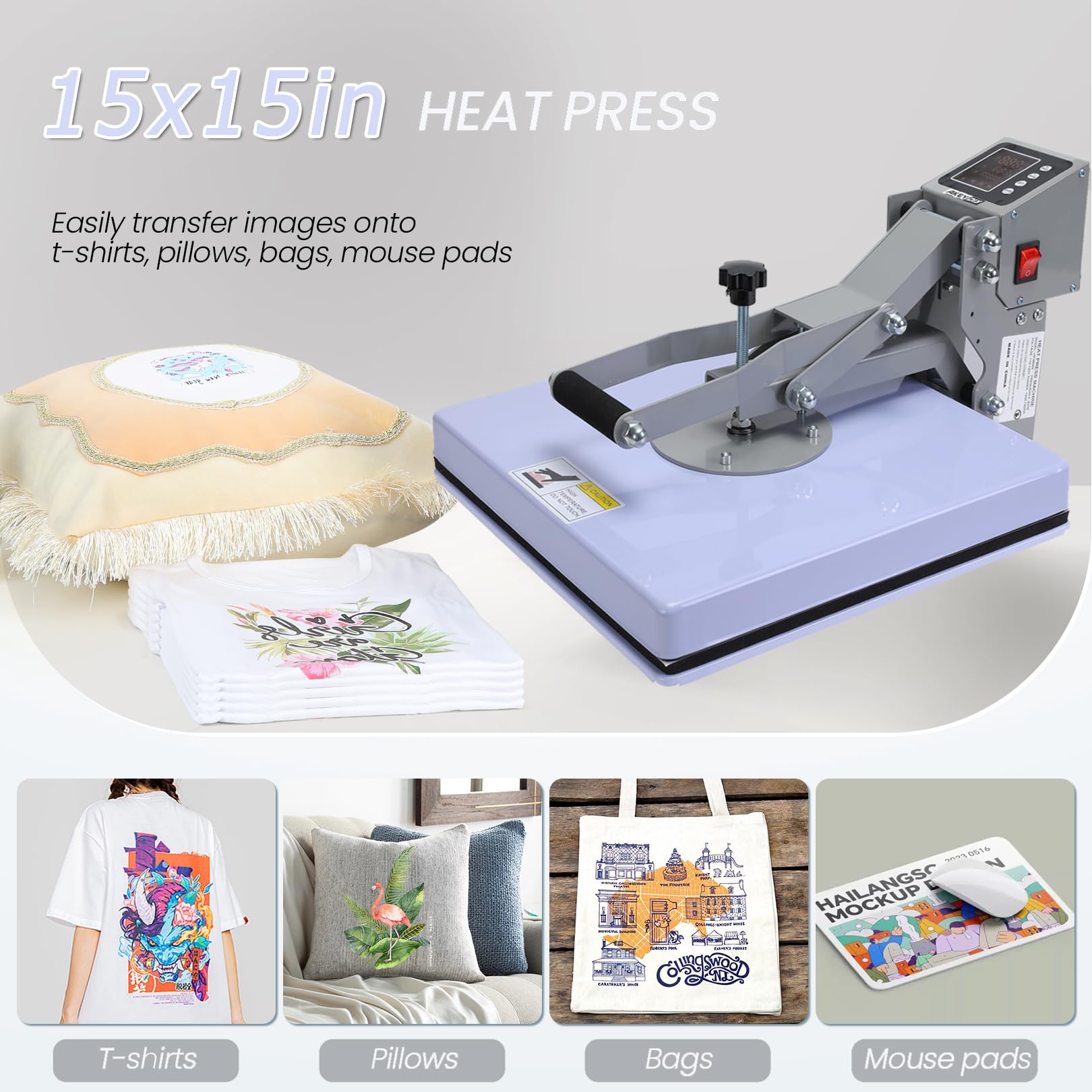 AKEYDIY Heat Press 15X15 Slide Out Sublimation T-Shirt Heat Press Machine for T Shirts Industrial-Quality Digital Sublimation Heat Press Machine for - WoodArtSupply