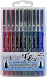 Marvy Uchida Le Flex 10 Piece Set Writing Pen, Primary Colors UCHIDA