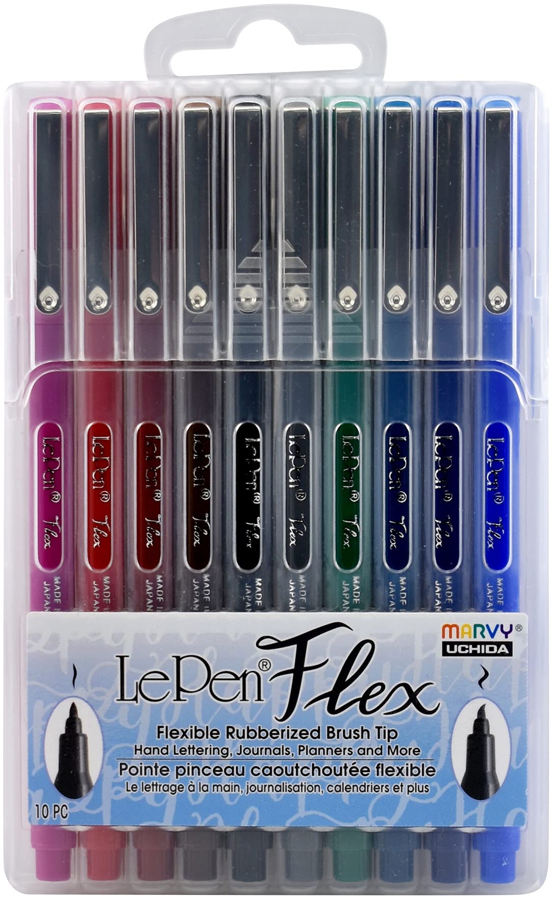 Marvy Uchida Le Flex 10 Piece Set Writing Pen, Primary Colors - WoodArtSupply