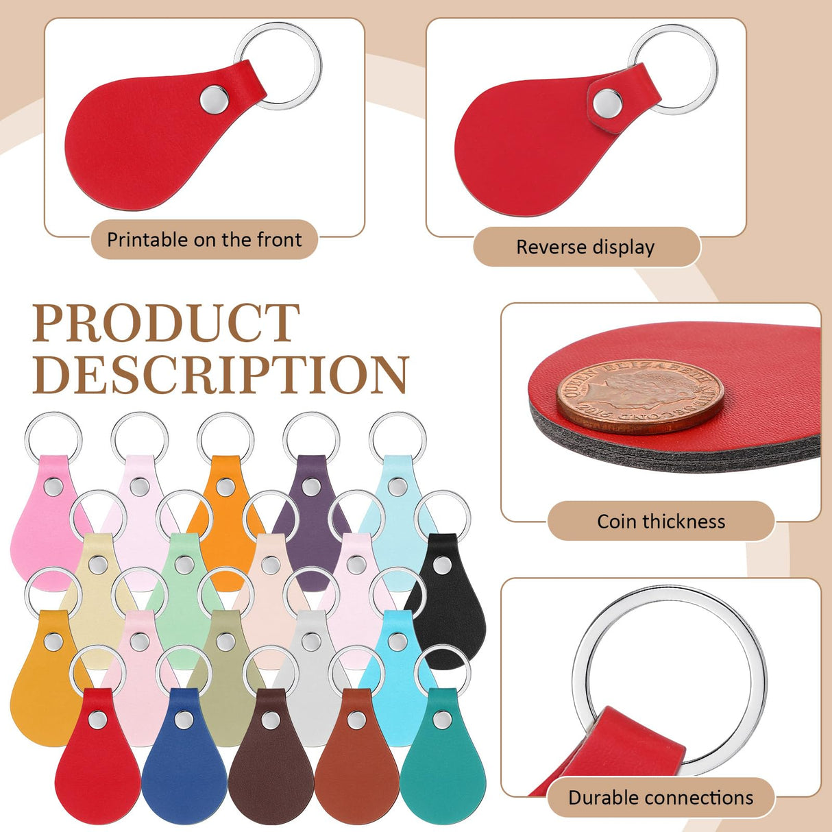 Sasylvia 100 Pcs Leather Key Fob Kit Leather Keychain Blanks with Rivets and Key Rings for Laser Engraving DIY Making Leather(Multicolored) Sasylvia