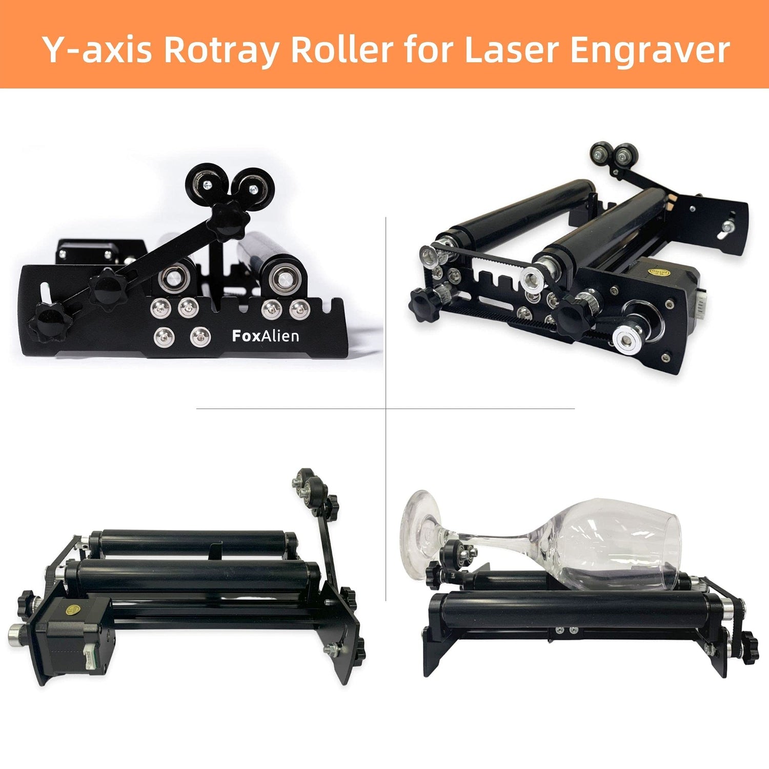 FoxAlien R42 Y-axis Rotary Roller Engraving Module for Cylindrical Objects Curved Surface Compatible with FoxAlien Masuter Pro, Masuter 4040 CNC FoxAlien