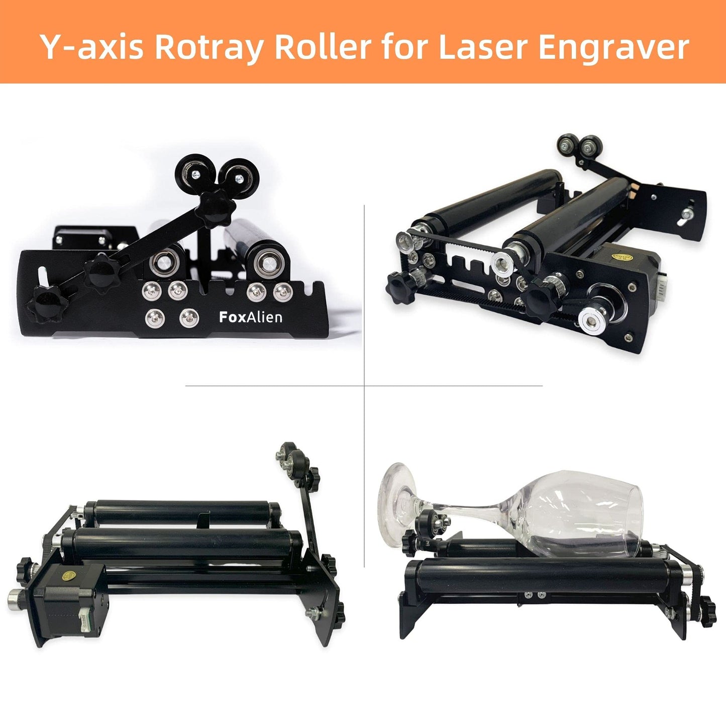 FoxAlien R42 Y-axis Rotary Roller Engraving Module for Cylindrical Objects Curved Surface Compatible with FoxAlien Masuter Pro, Masuter 4040 CNC