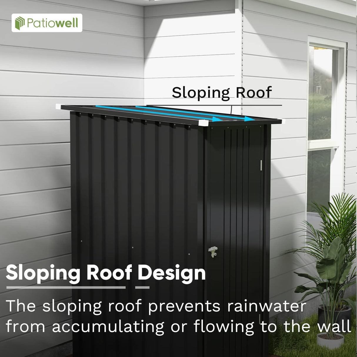 Patiowell 3 x 3 FT Outdoor Storage Shed,Small Garden Tool Storage Shed with Sloping Roof and Single Lockable Door, Outdoor Shed for Backyard Garden Patiowell
