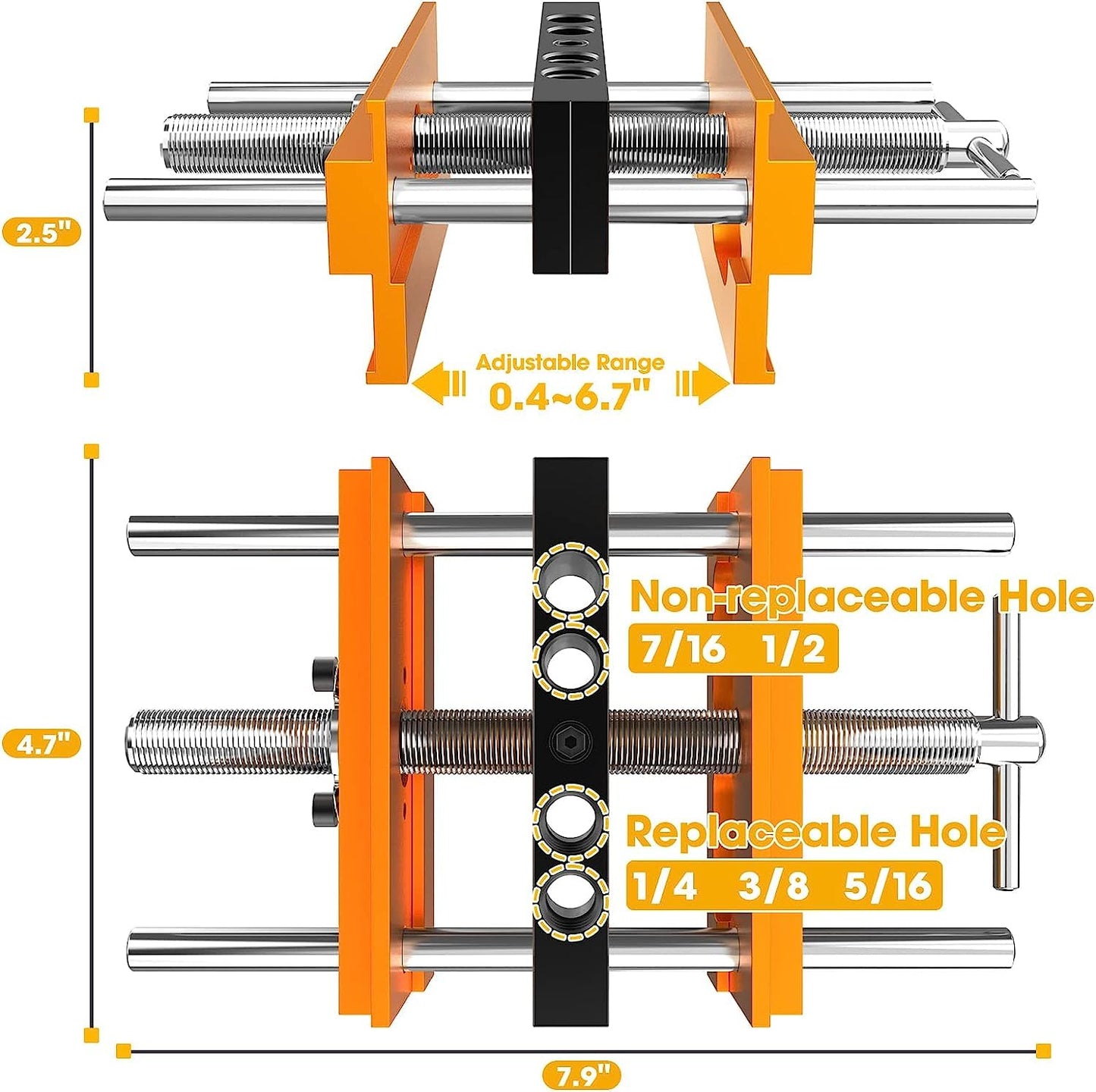 TRAVEANT Self Centering Dowel Jig kit, Drill Guide Bushings Set, Wood Working Tools Drill and Accessories, Adjustable Width Drilling Guide Power Tool