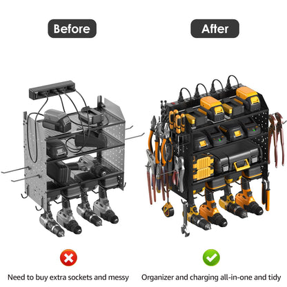 CCCEI Modular Pegboard Rack Power Tool Organizer with Charging Station. 4 Layer Wall Mount Drill Holder, Mechanic Tool Battery Charger Organizer. - WoodArtSupply
