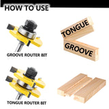 NC NC Tongue and Groove Router Bit Set,2PCS Wood Milling Cutter for Woodworking (14 inch Shank) N\C