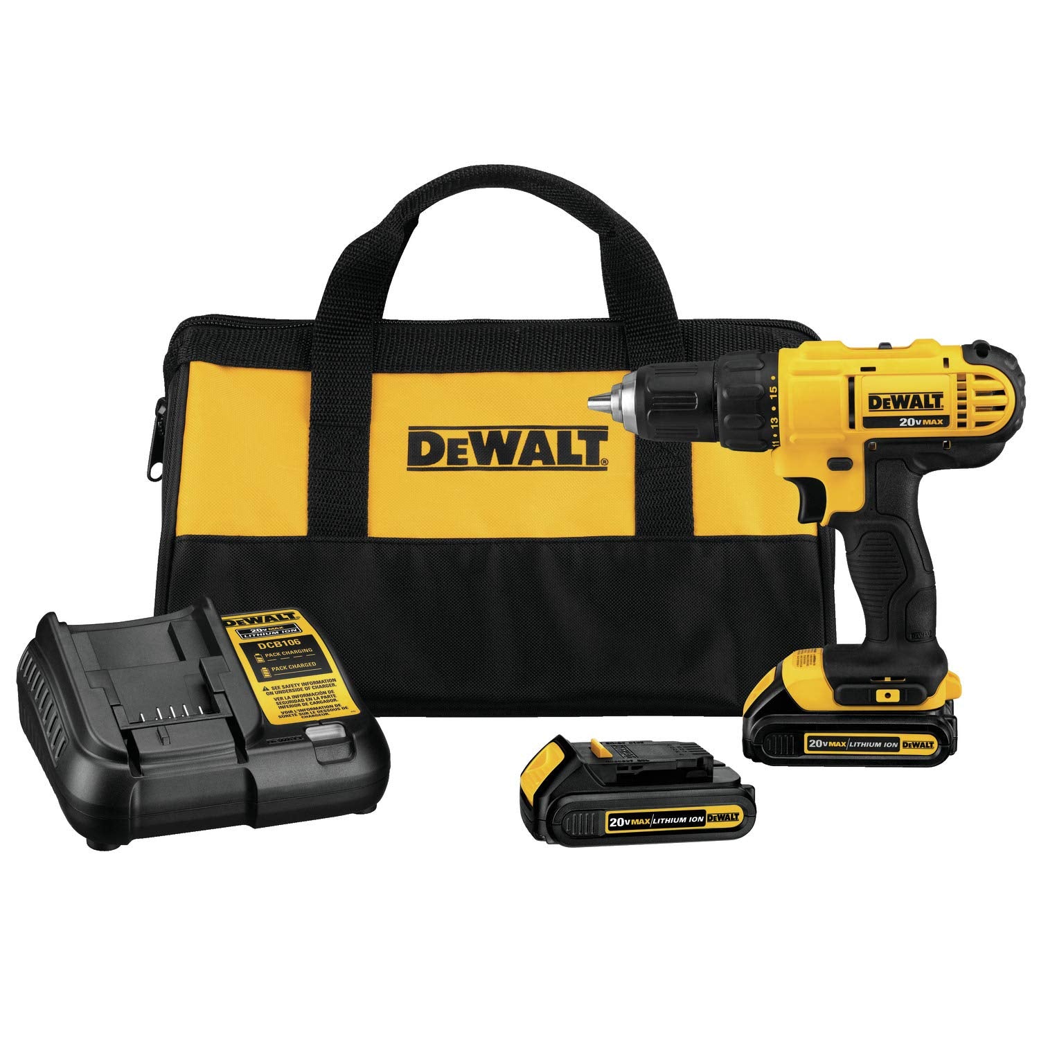 DEWALT 20V MAX* Cordless Drill/Driver Kit with Screwdriver/Drill Bit Set, 100-Piece (DCD771C2 & DWA2FTS100) DEWALT