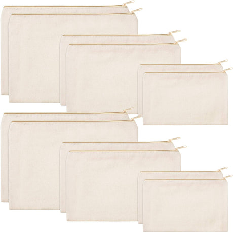 12 Pieces Canvas Cosmetic Bag Multipurpose Cosmetic Pouch Zipper Makeup Bags Blank Make Up Purse for Women Travel Organize Storage, Multi Sizes Frienda