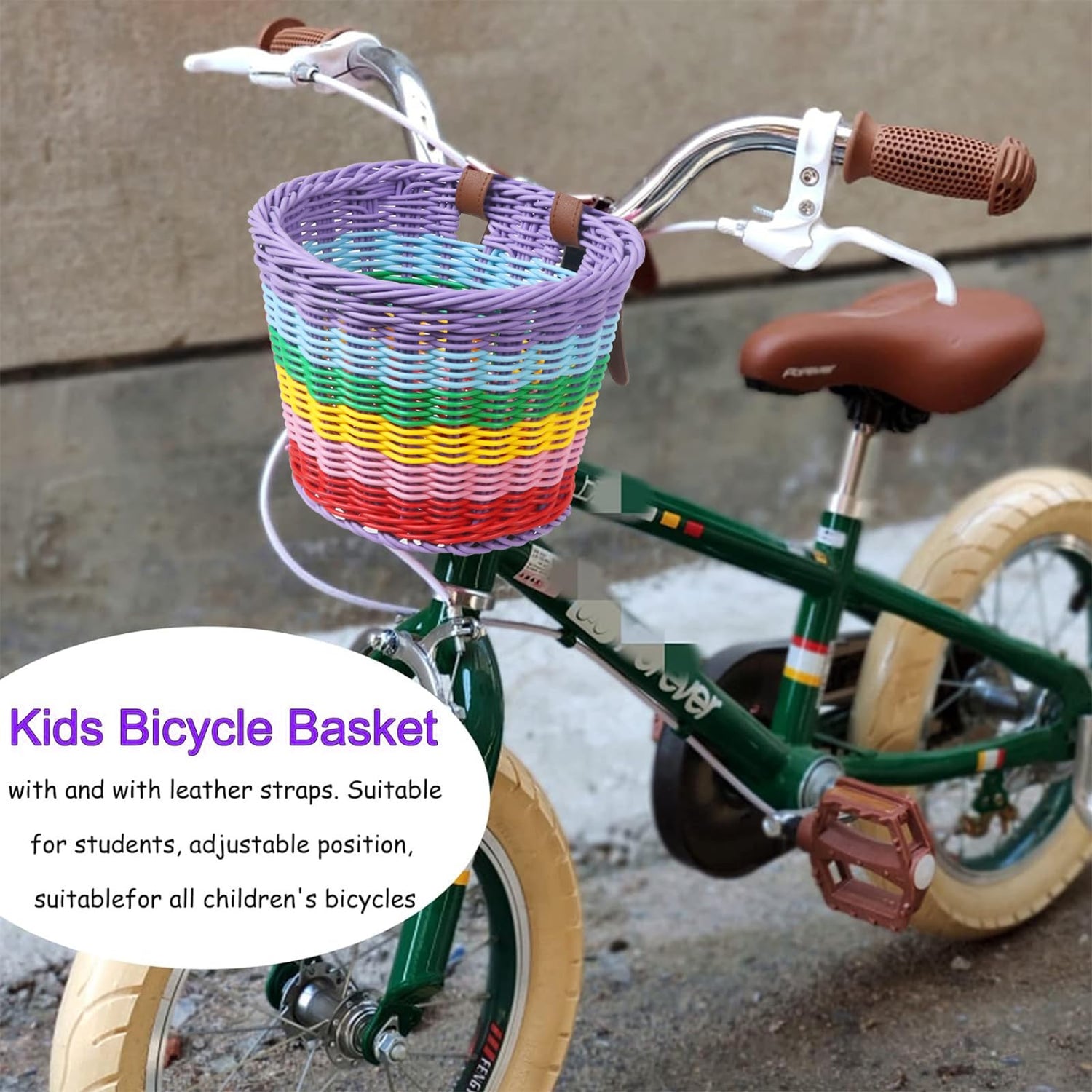 Bicycle Basket for Girls, Adjustable Front Handlebar Bike Basket with Bike Streamers Set Bell/Bicycle Windmill/Bicycle Wheel Beads DIY Bike Boltigen