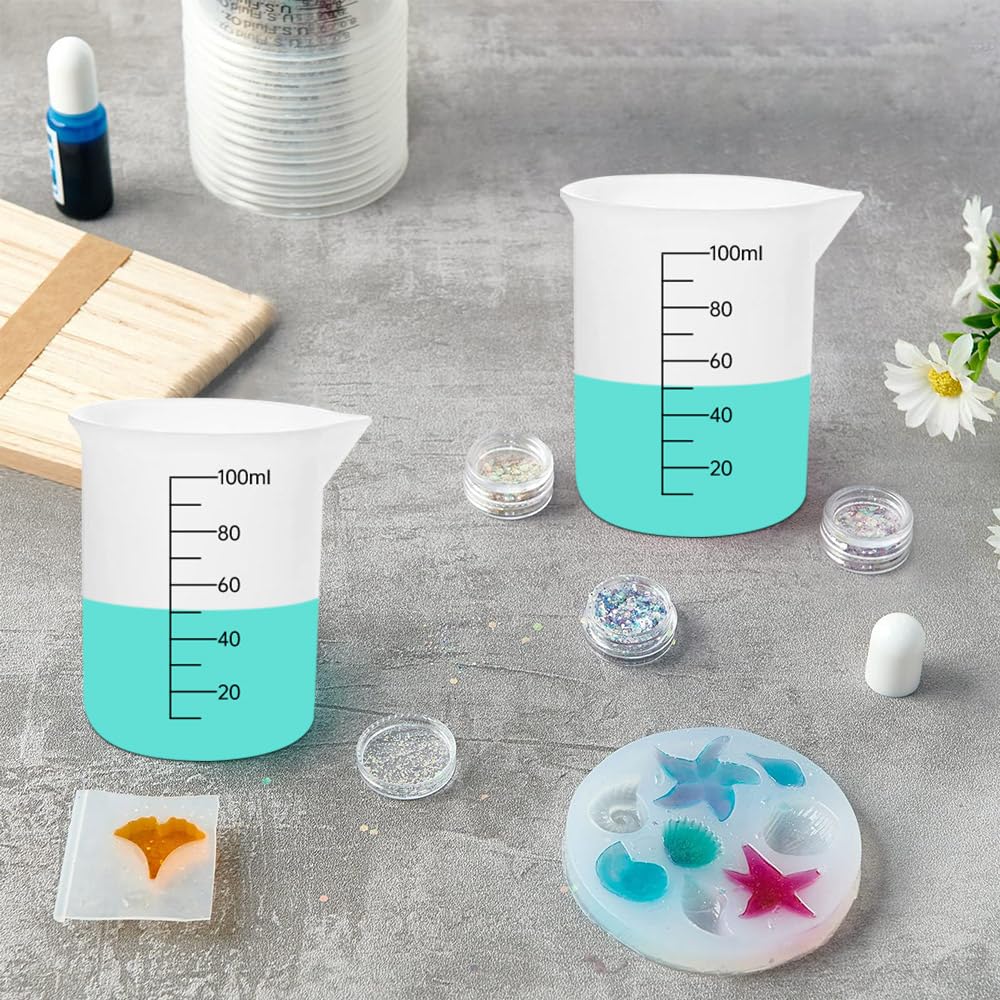 8 pcs Silicone Measuring Cups Kits, Silicone Measuring Cup, 100ml Non-Stick Mixing Cups,Precise Scale,Durable Easy Clean for Epoxy Resin, Stain Sjubaopen