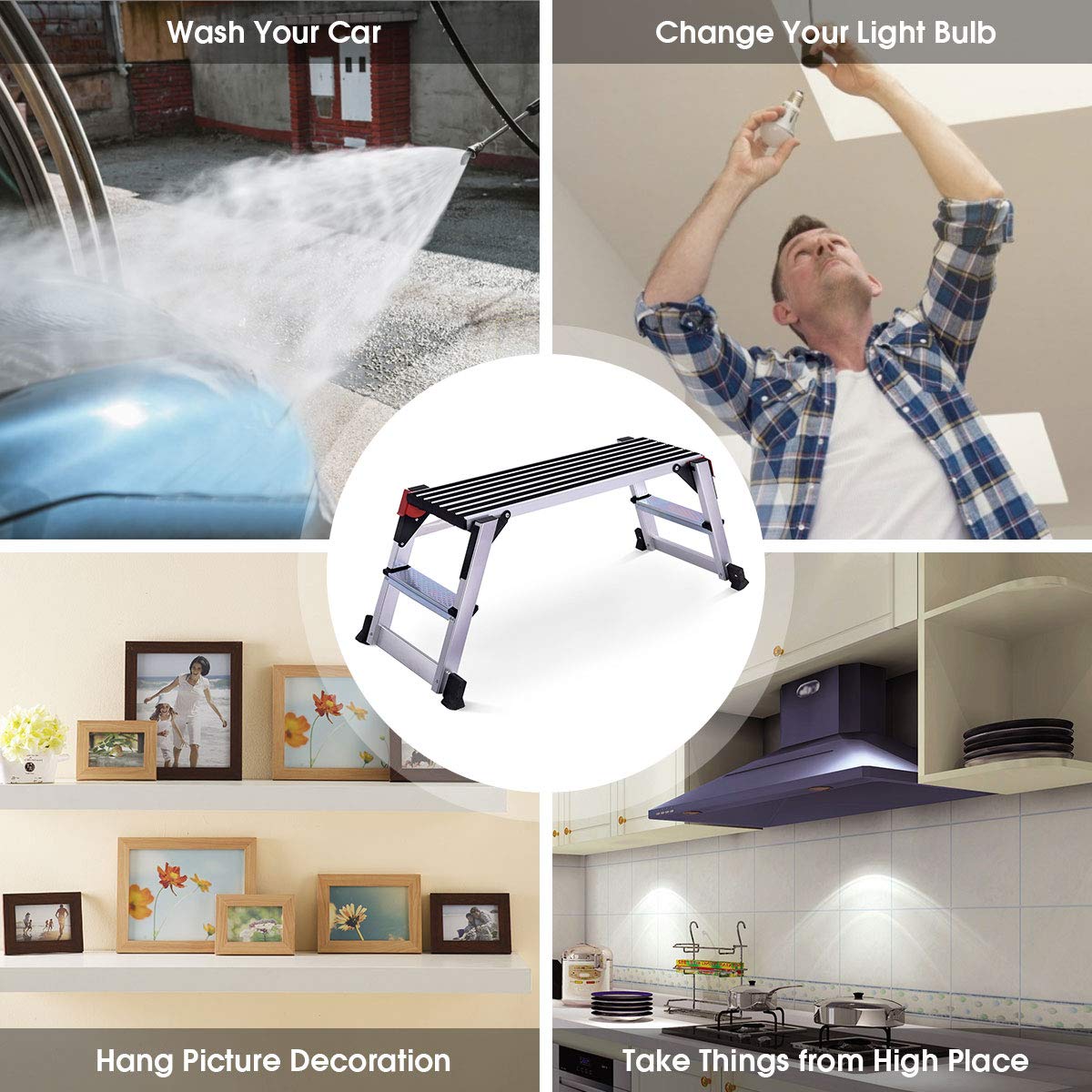 ERGOMASTER Work Platform Bench Aluminum Drywall Safe CE Approved of Capacity 330 LBS Heavy Duty Portable Bench Folding Ladders with Non Skid Rubber ERGOMASTER