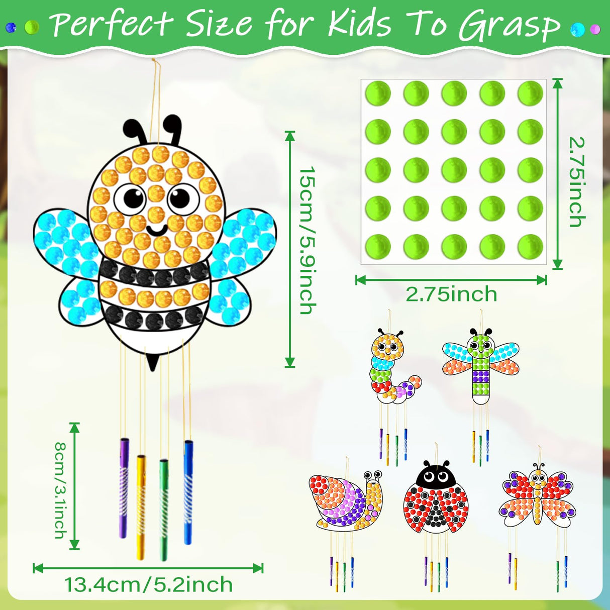 6 Pack Spring Arts Crafts Animals Gem Diamond Suncatcher Wind Chime Crafts for Kids DIY Spring Diamond Painting Wind Chime Gifts Exchange for Kids Qyeahkj