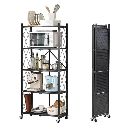 BRIAN & DANY 5-Tier Foldable Storage Shelves with Wheels, Folding Metal Rack Shelving Unit, Heavy Duty No Assembly Organizer Shelf for Garage, BRIAN & DANY