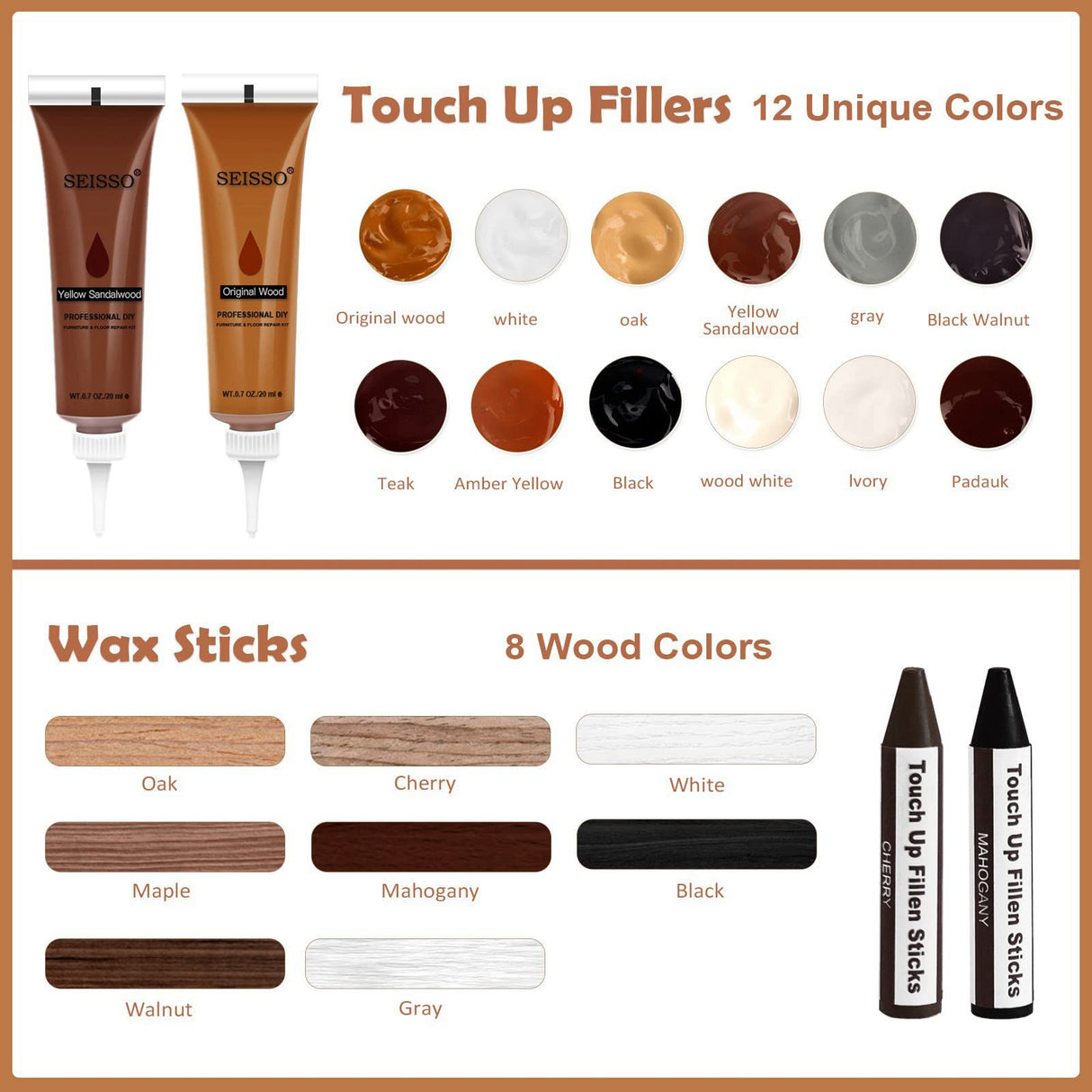 DEWEL Wood Furniture Repair Kit, 31 Pcs Scratch Repair Wood Filler, Wax Sticks with Wood Putty for Wood Floors, Scratches, Cracks, Hole, Laminate, DEWEL