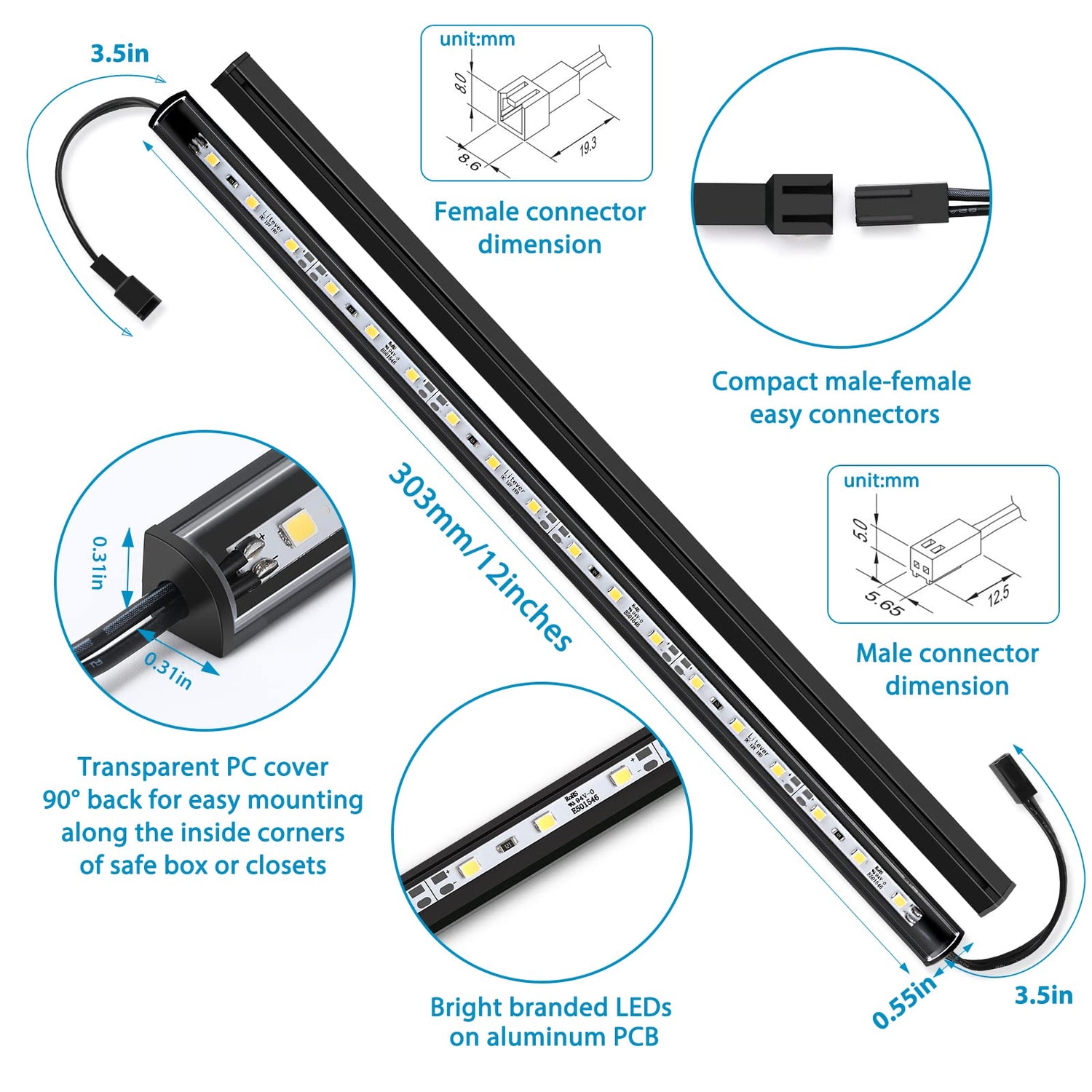 Litever LED Safe Light Kit. Human Motion Sensor Activated. 6 Slim LED Light Bars. Linkable Extendable Plug-in for Gun Safe, Locker, Closet, Showcase, Litever