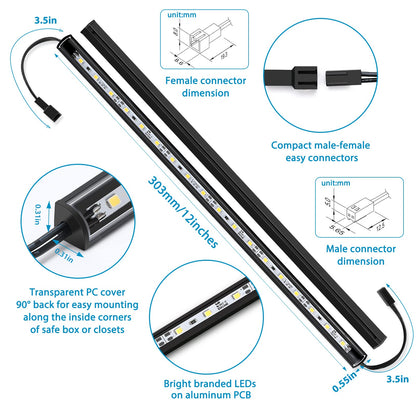 Litever LED Safe Light Kit. Human Motion Sensor Activated. 6 Slim LED Light Bars. Linkable Extendable Plug-in for Gun Safe, Locker, Closet, Showcase,