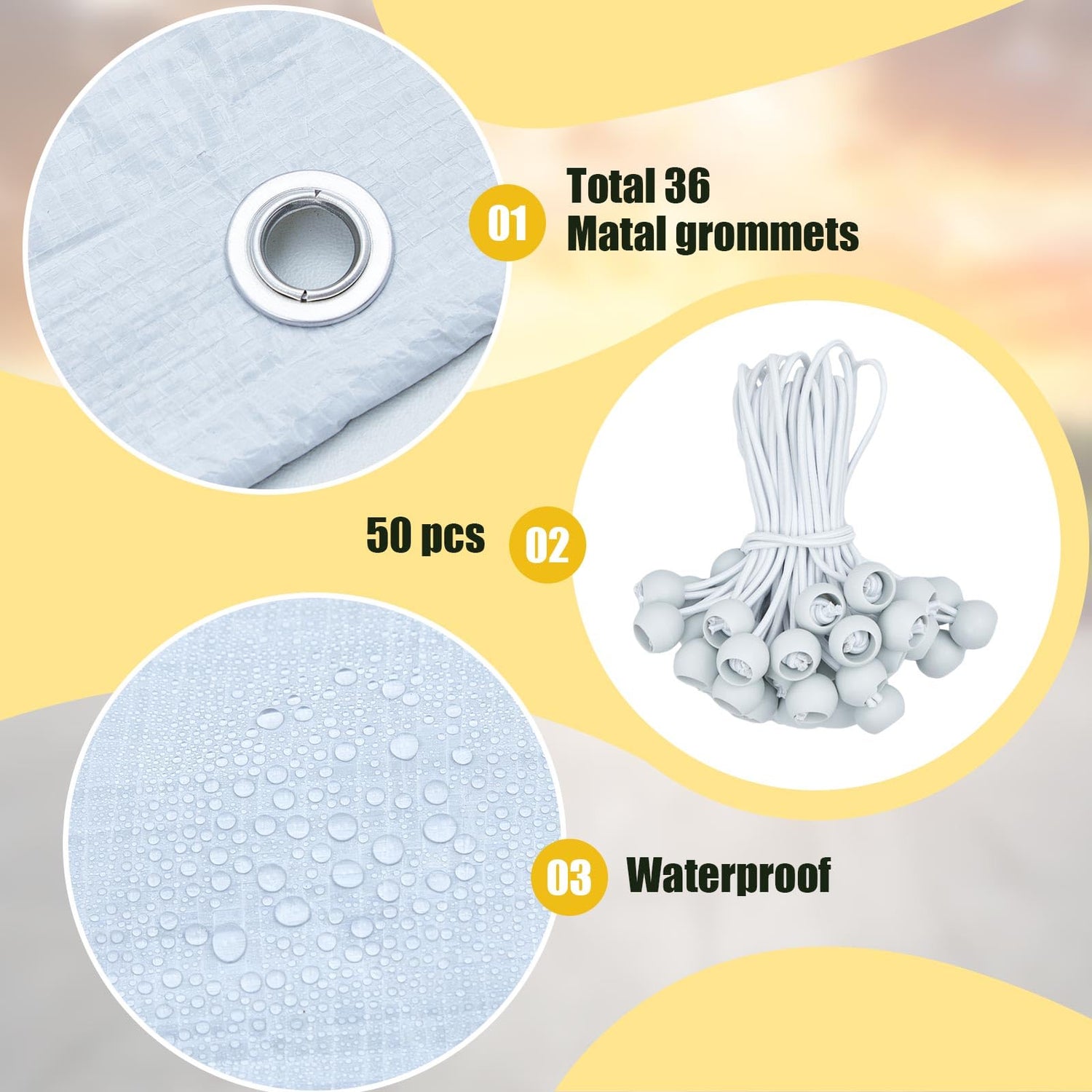 Wesnoy Heavy Duty Carport Canopy Waterproof Canopy Cover Garage Car Shelter Tarp Tent for Car Canopy Replacement Cover with 50 Ball Bungees, Only Top Wesnoy