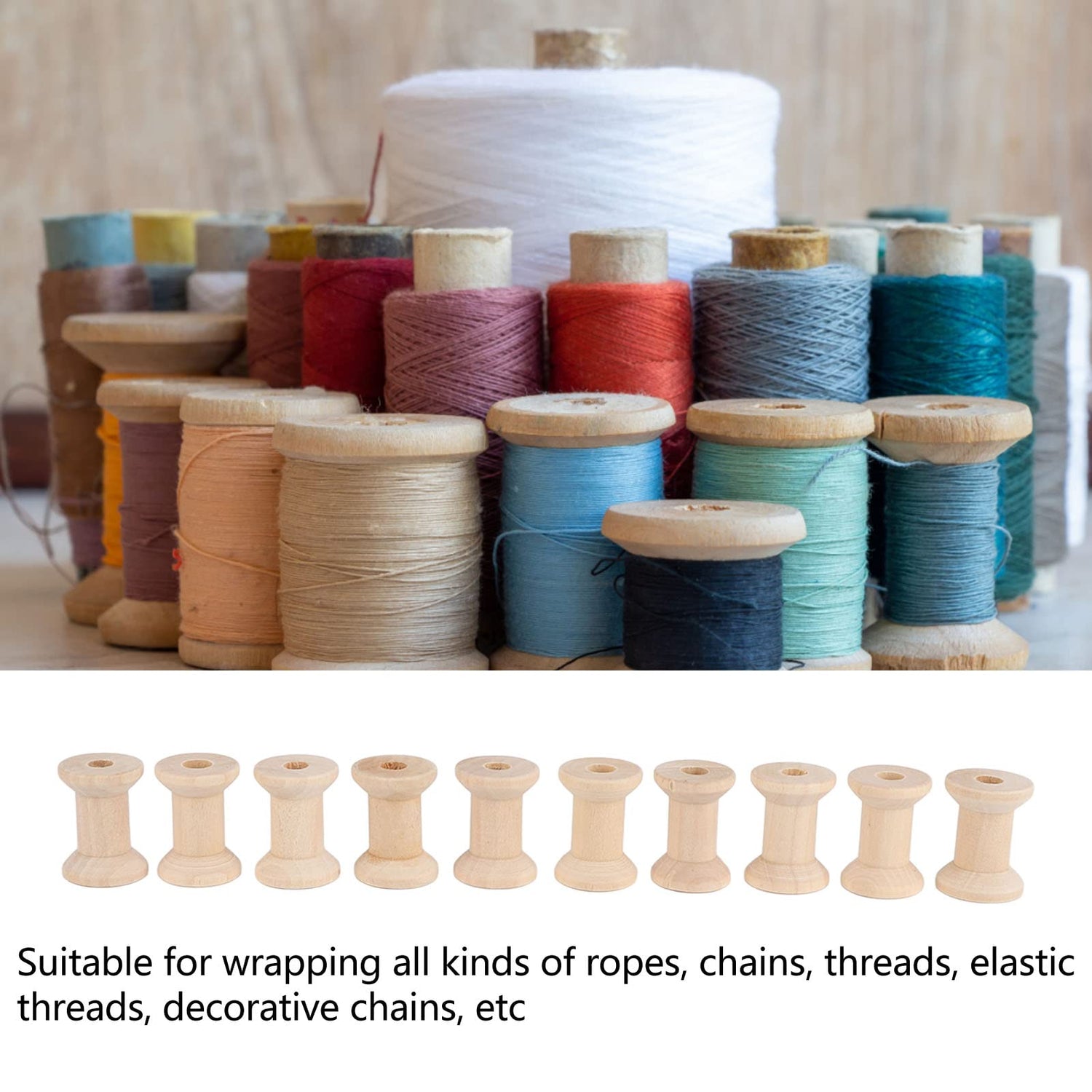 50PCS Hourglass Wooden Spools, Wooden Spools for Crafts, Unfinished Empty Thread Spool, Wooden Ribbon Spools Empty Wooden Thread Spools for Arts and HERCHR