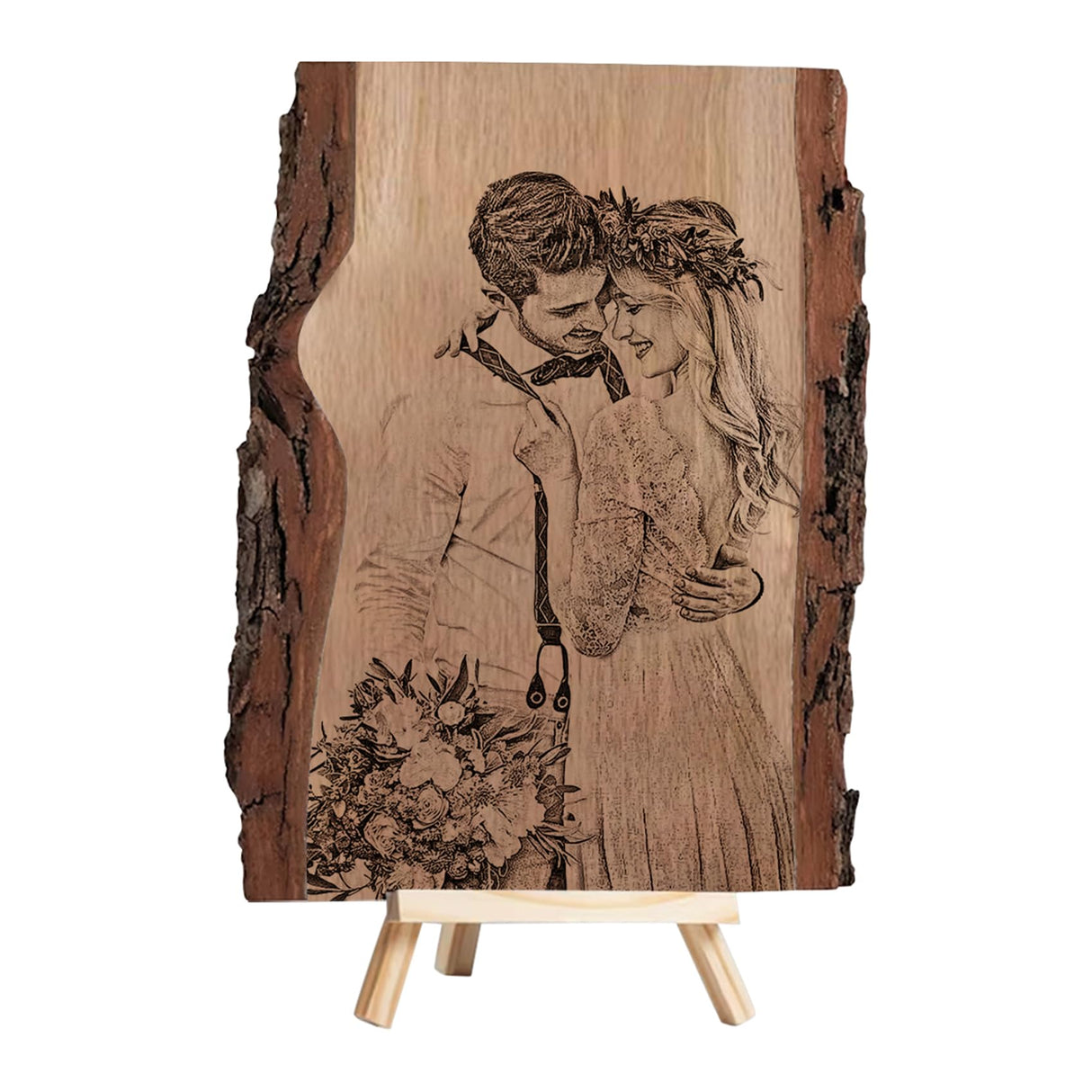 Personalized Photo Wood Slice Custom Engraved Picture Frame Album Wooden Crafts with Bracket Photo Printing on Wood Slices for Christmas Valentine's Wasetell