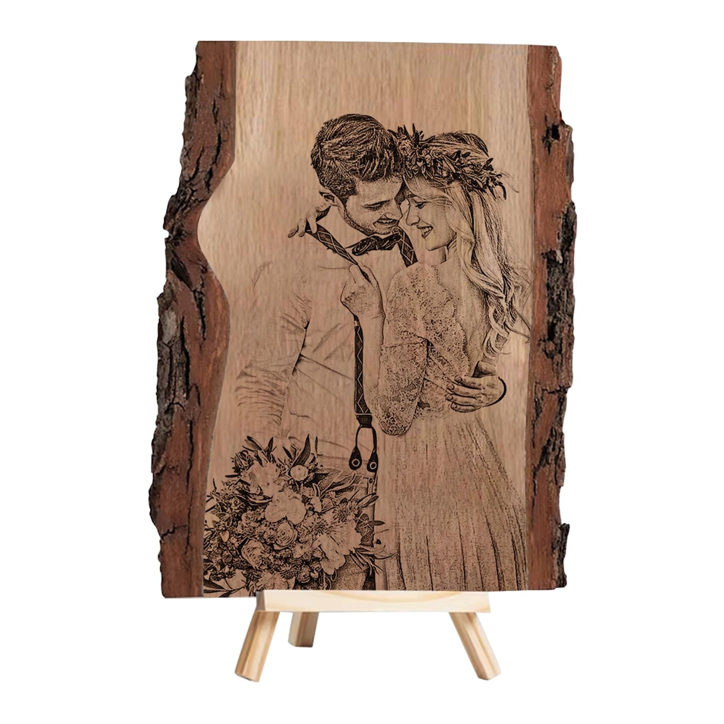 Personalized Photo Wood Slice Custom Engraved Picture Frame Album Wooden Crafts with Bracket Photo Printing on Wood Slices for Christmas Valentine's