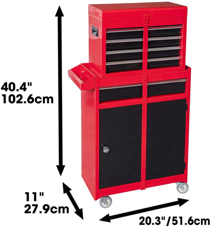 BIG RED ATBT1204R-RB Torin Rolling Garage Workshop Tool Organizer: Detachable 4 Drawer Tool Chest with Large Storage Cabinet and Adjustable Shelf,