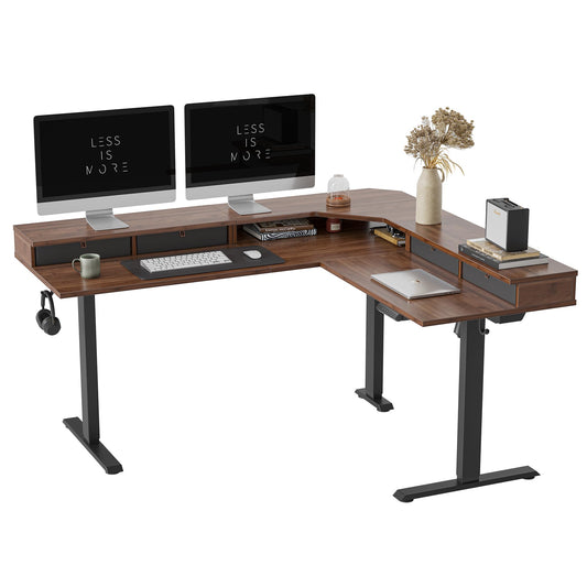 FEZIBO 63" L Shaped Standing Desk with 4 Drawers, Electric Standing Gaming Desk Adjustable Height, Corner Stand up Desk with Splice Board, Black - WoodArtSupply