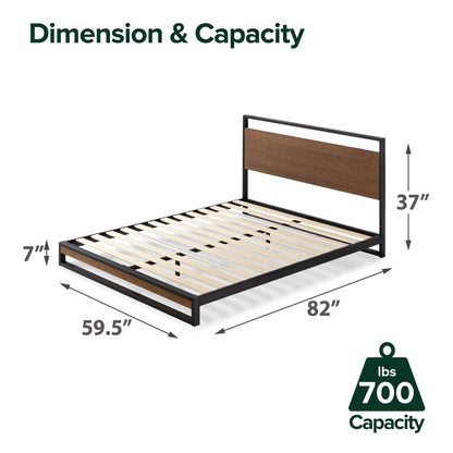 ZINUS Suzanne 37 Inch Bamboo & Metal Platform Bed Frame with Solid Steel Support - WoodArtSupply