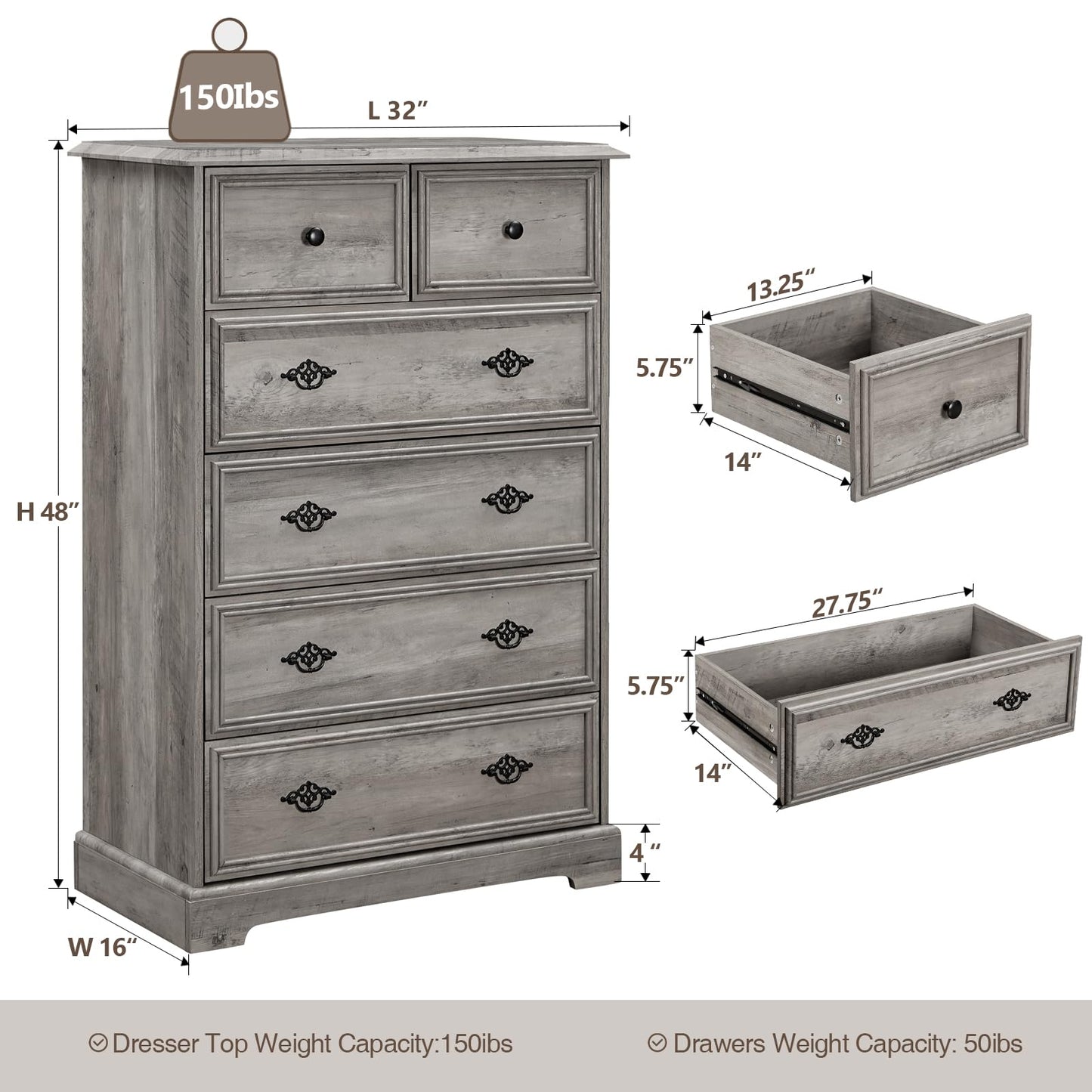 DAFIFO 6 Drawers Dresser Chests for Bedroom, Wood Rustic Tall Chest of Drawers, Dressers Organizer for Bedroom, Chest of Drawers with Large Storage - WoodArtSupply