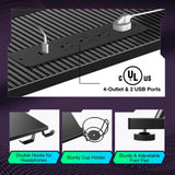 SEVEN WARRIOR L Shaped Gaming Desk with LED Lights & Power Outlets, 50.4” Computer Desk with Monitor Stand & Carbon Fiber Surface, Corner Desk with SEVEN WARRIOR