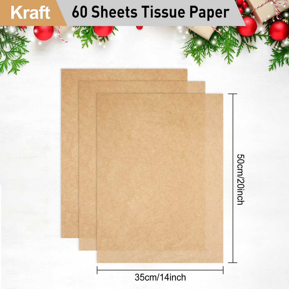 NEBURORA Kraft Tissue Paper for Gift Bags 60 Sheets Beige Wrapping Tissue Paper Bulk 14 X 20 Inch Brown Wrapping Paper for Gift Packaging Filler Art NEBURORA