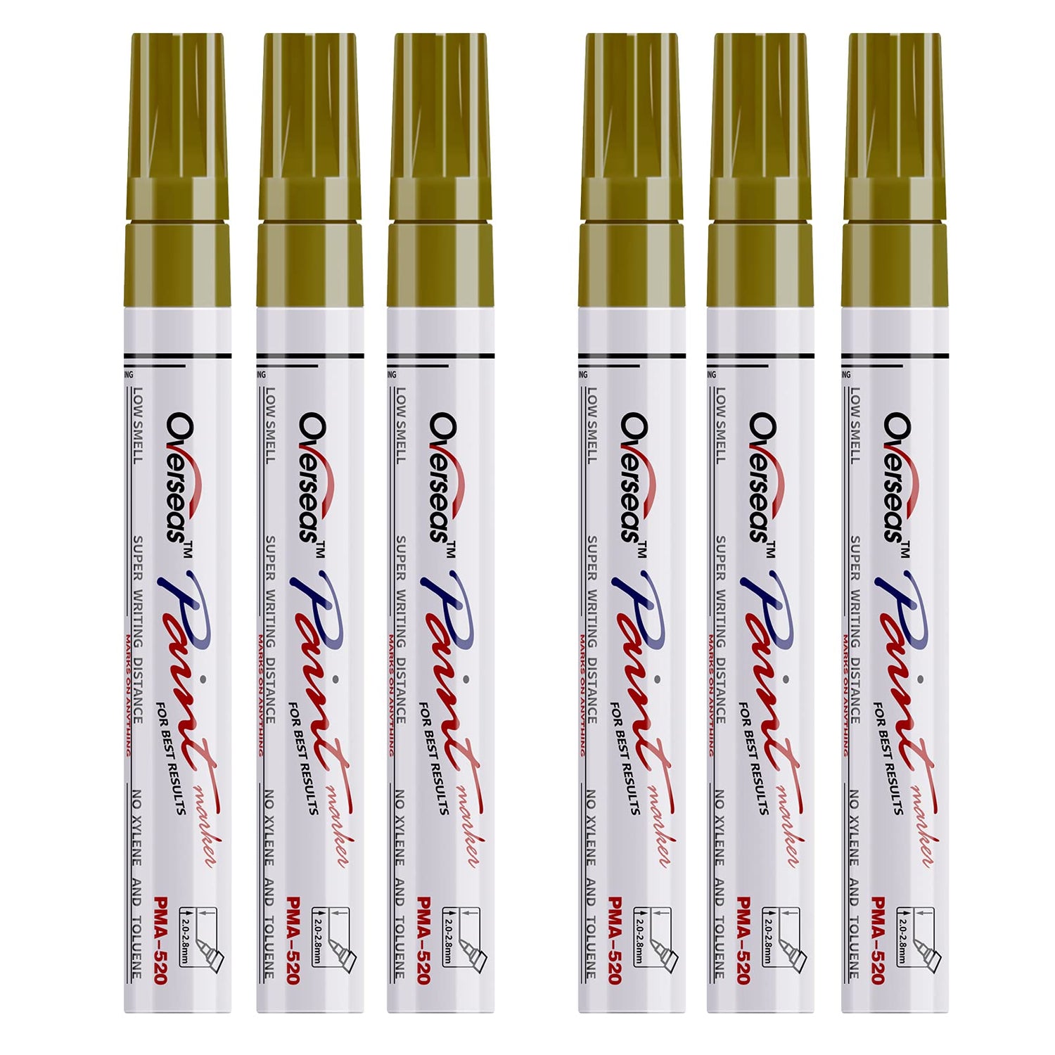Gold Paint Markers Pens - Single color 6 Pack Permanent Oil Based Metallic Paint Pen, Medium Tip, Quick Dry and Waterproof Marker for Rock, Wood, Overseas