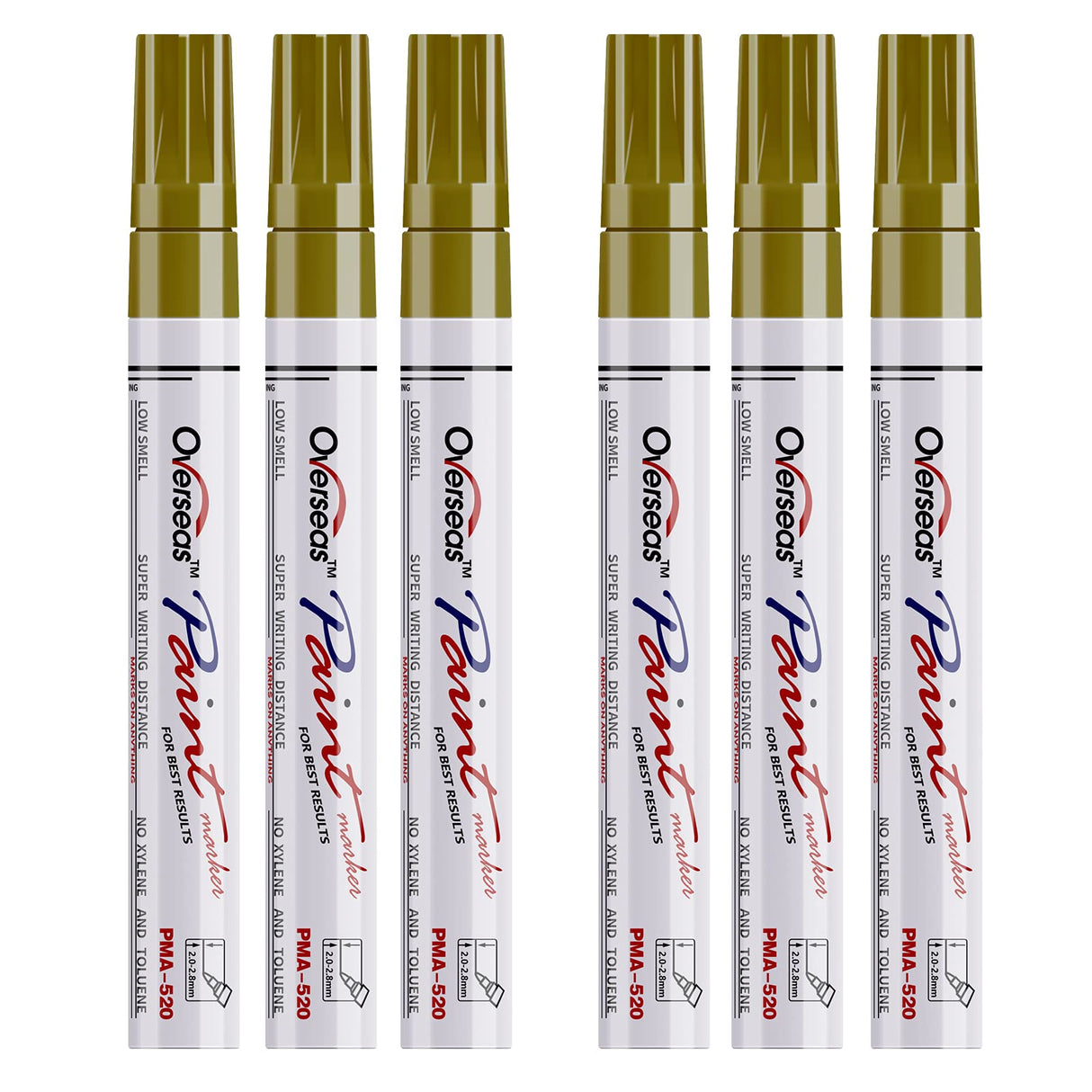 Gold Paint Markers Pens - Single color 6 Pack Permanent Oil Based Metallic Paint Pen, Medium Tip, Quick Dry and Waterproof Marker for Rock, Wood, Overseas