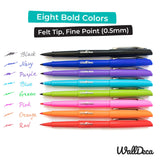 WallDeca Felt Tip Pens, Fine Point Color Pens (0.5mm), Colorful Journal Pens, Planner Pens, Made for Everyday Writing, Journals, Notes and Doodling, WallDeca