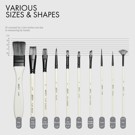 ARTIFY 10 Pieces Paint Brush Set, Intermediate Series, Includes a Carrying Case, Premium Nylon Hair Brushes for Acrylic, Watercolor, Oil and Gouache ARTIFY art supplies