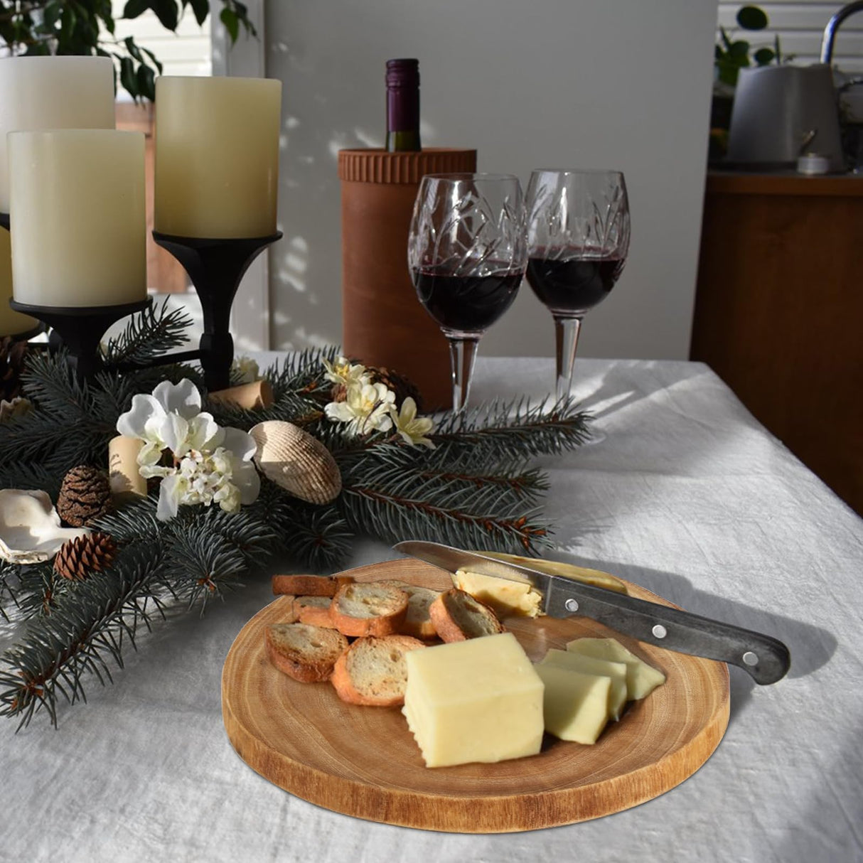 Nicunom 2 Pack Large Wood Slab Serving Board, 9"-10"/11"-12" Wood Cheese Server Round Cutting Board, Wood Slices for Table Centerpieces Nicunom