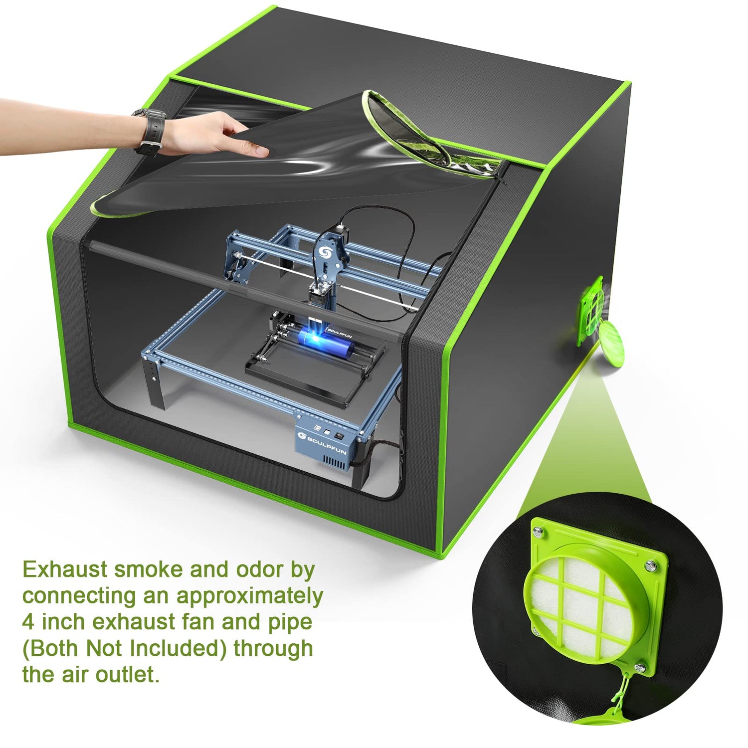 Laser Engraver Enclosure with Vent, Fireproof and Dustproof Protective Cover for Most Laser Engraving Machine, Insulates Against Smoke and Odor, SCULPFUN